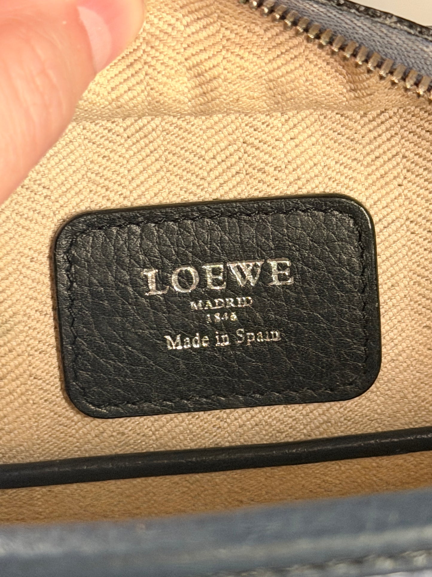 LOEWE NAVY BLUE POLKA DOTS CRUZ HANDBAG