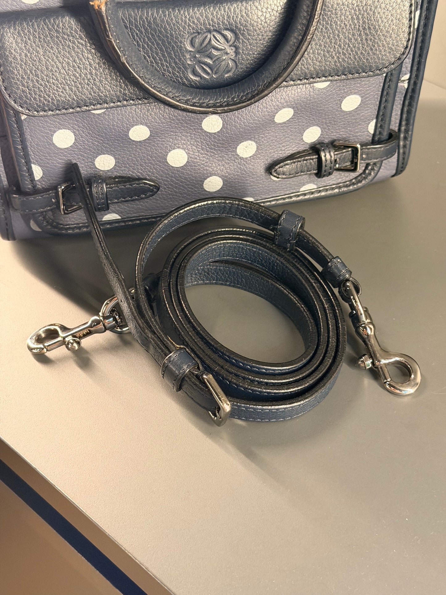 LOEWE NAVY BLUE POLKA DOTS CRUZ HANDBAG