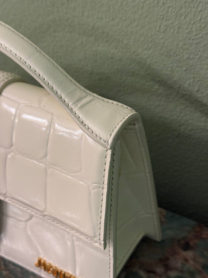 JAQUEMUS WHITE EMBOSSED CROCODILE LE GRAND BAMBINO CROSSBODY BAG