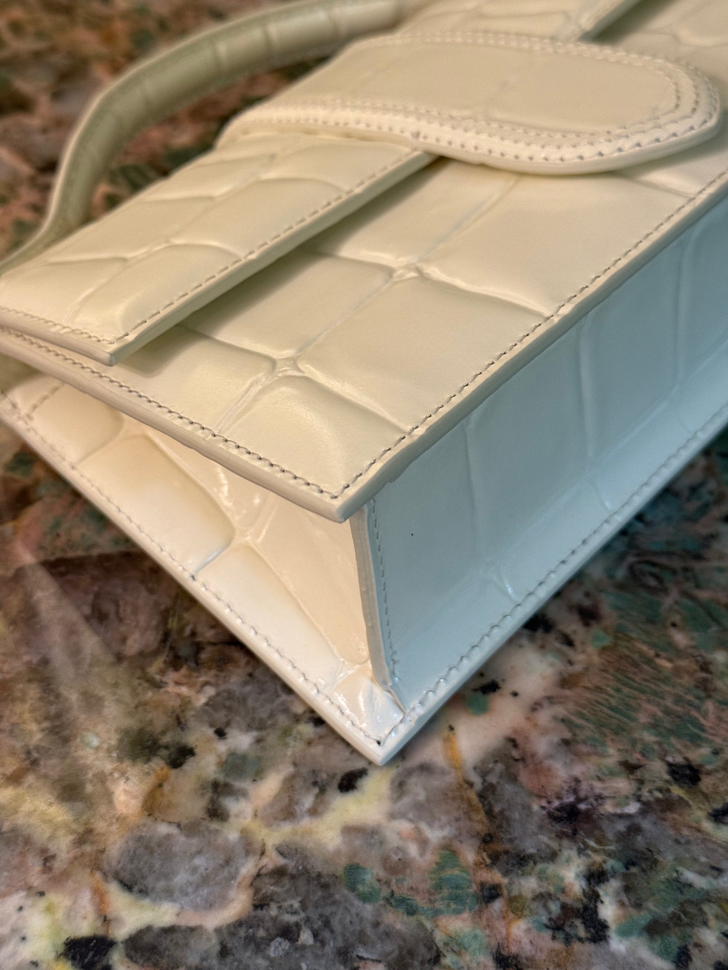 JAQUEMUS WHITE EMBOSSED CROCODILE LE GRAND BAMBINO CROSSBODY BAG