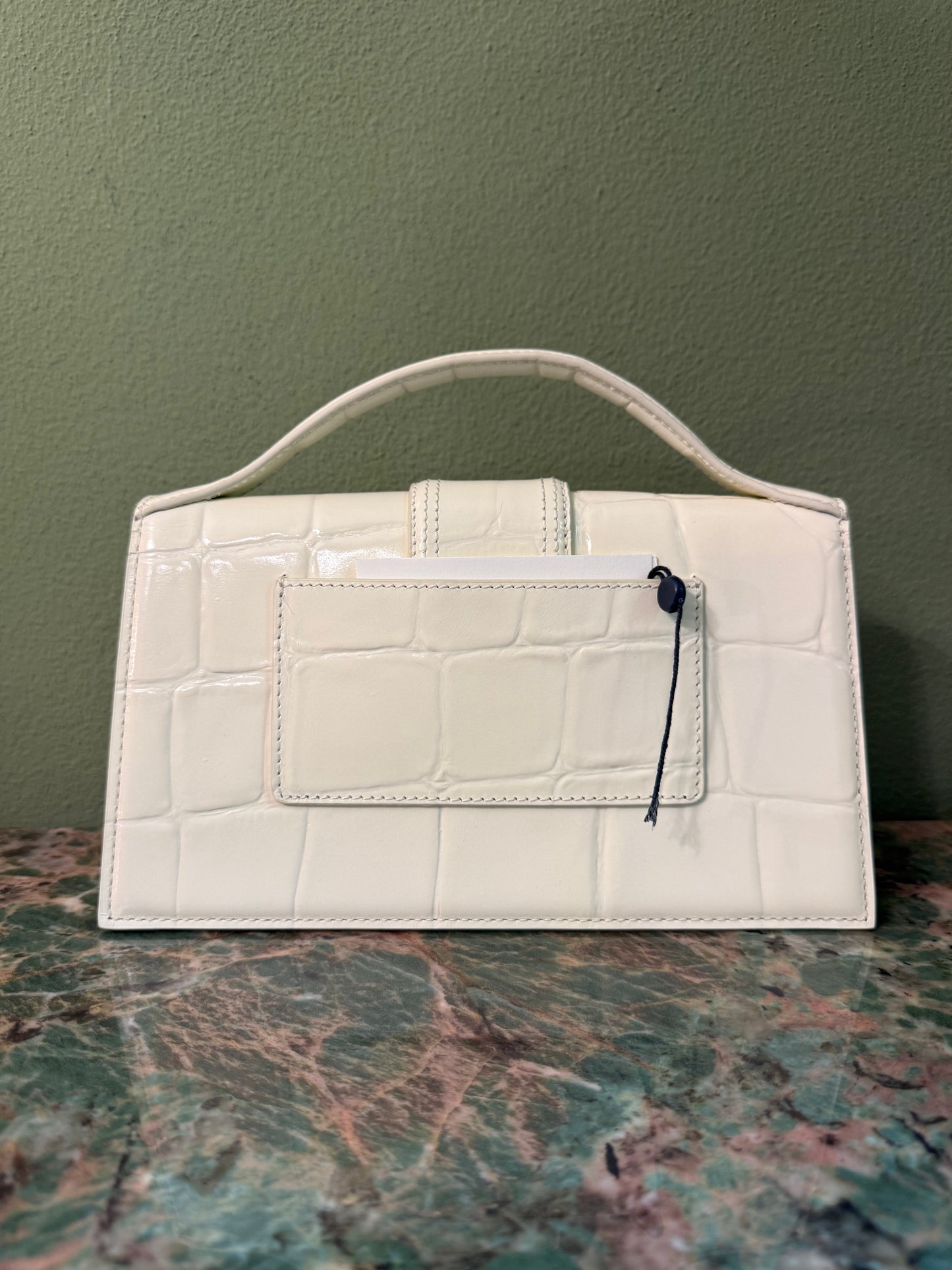 JAQUEMUS WHITE EMBOSSED CROCODILE LE GRAND BAMBINO CROSSBODY BAG