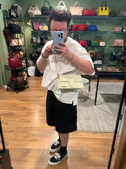 JAQUEMUS WHITE EMBOSSED CROCODILE LE GRAND BAMBINO CROSSBODY BAG