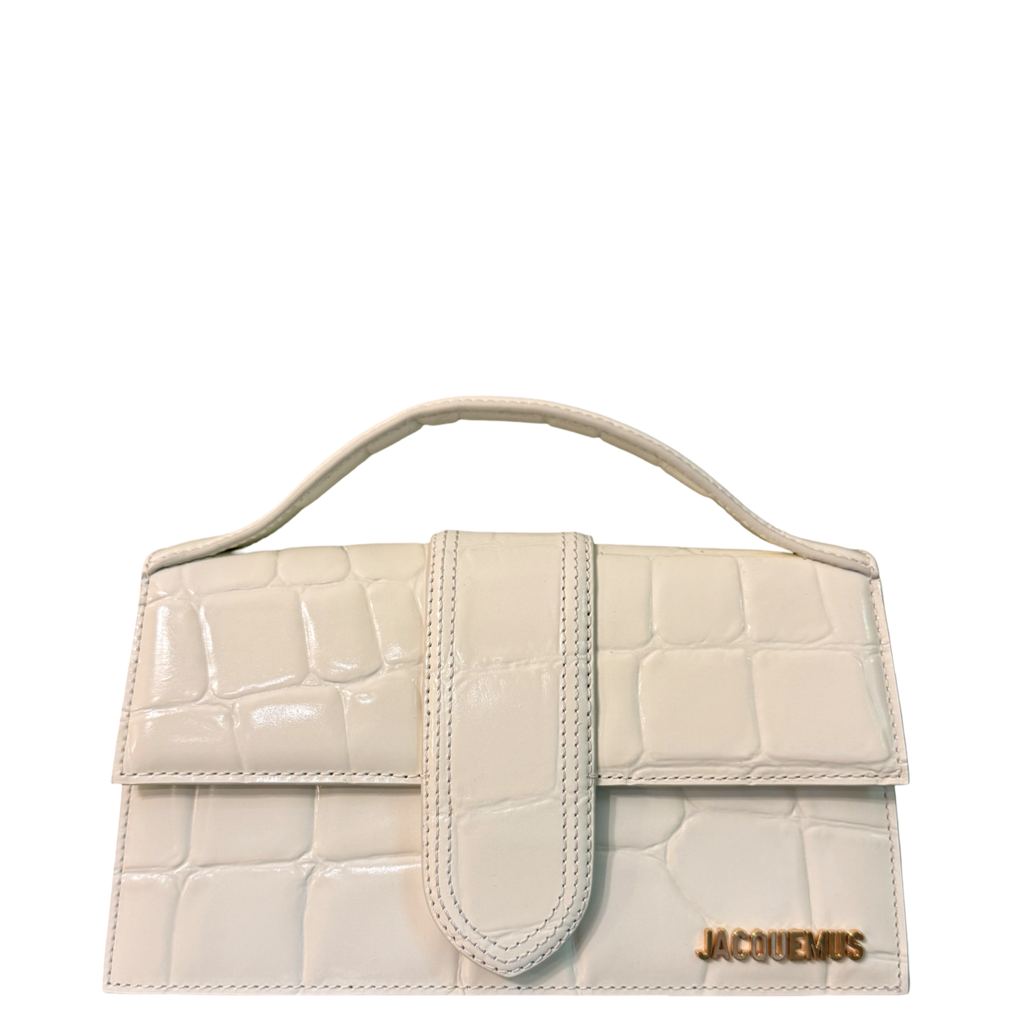 JAQUEMUS WHITE EMBOSSED CROCODILE LE GRAND BAMBINO CROSSBODY BAG