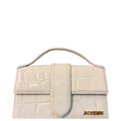 JAQUEMUS WHITE EMBOSSED CROCODILE LE GRAND BAMBINO CROSSBODY BAG