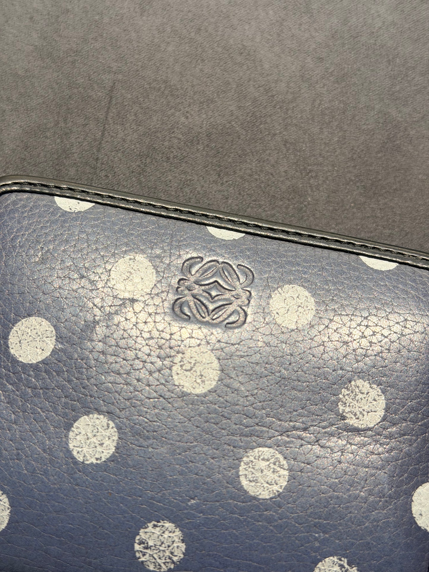 LOEWE NAVY POLKA DOTS SMALL CRUZ ZIPPY WALLET