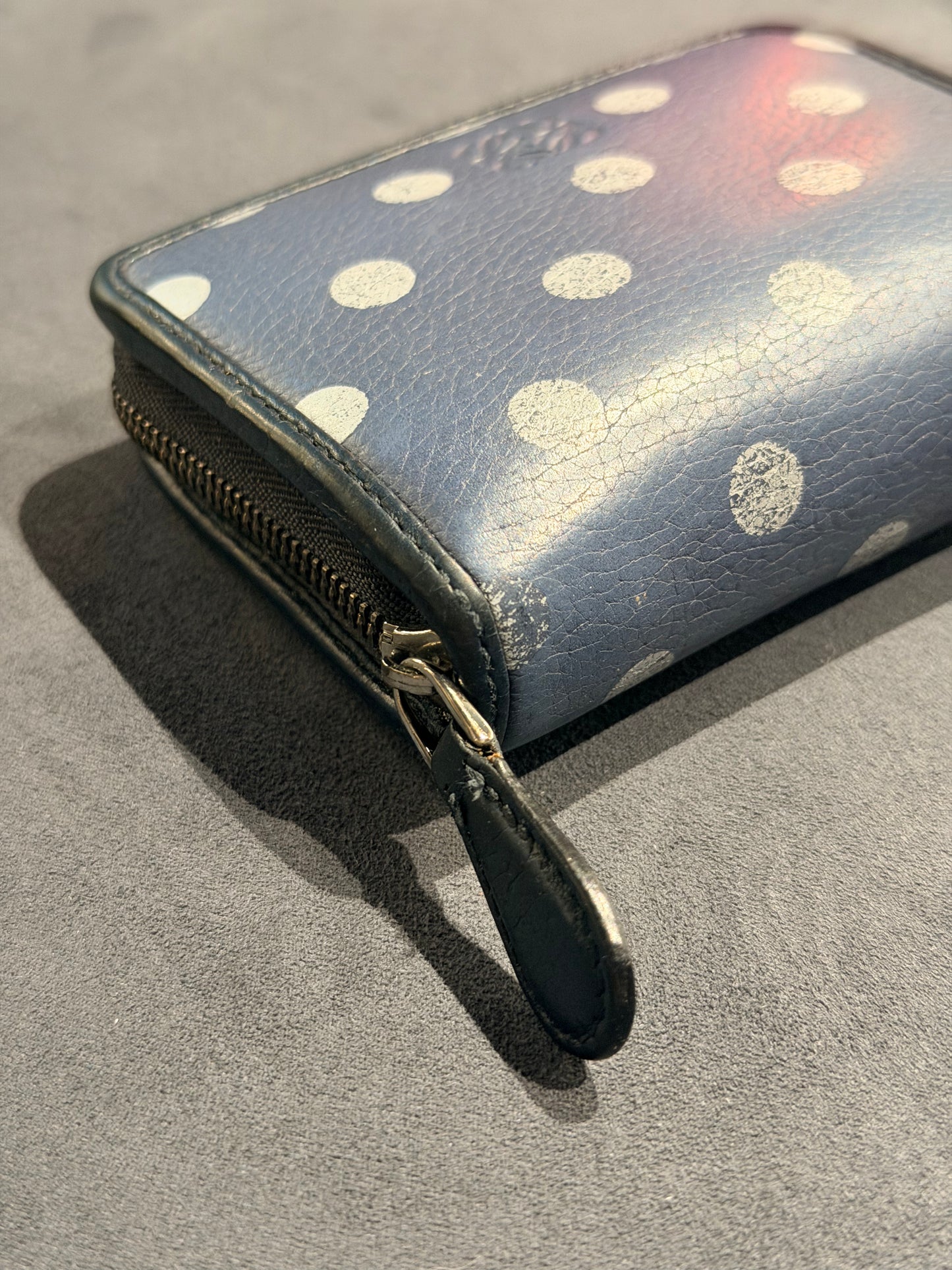 LOEWE NAVY POLKA DOTS SMALL CRUZ ZIPPY WALLET