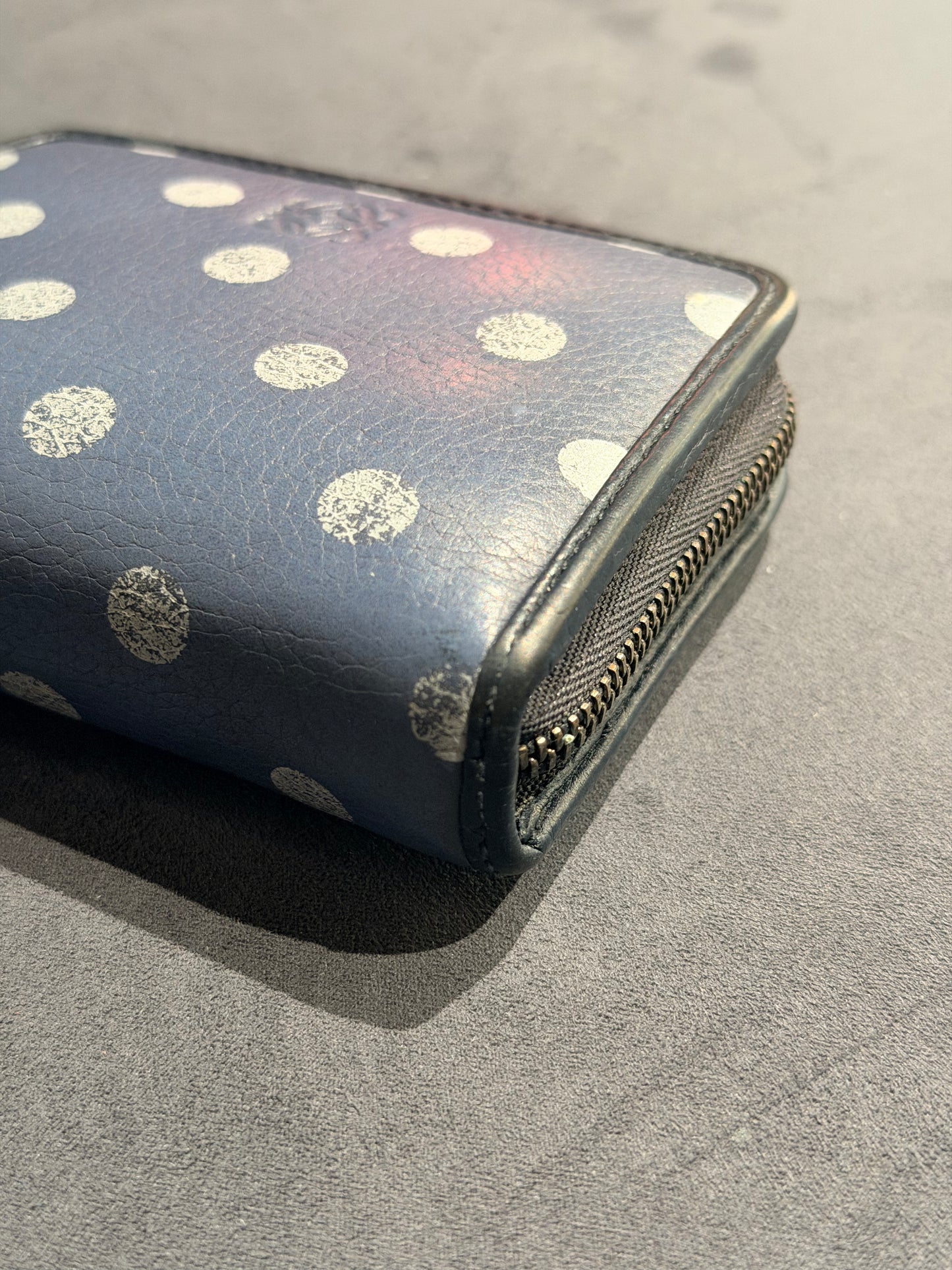 LOEWE NAVY POLKA DOTS SMALL CRUZ ZIPPY WALLET