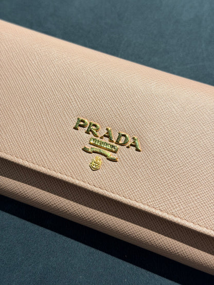 PRADA PINK SAFFIANO LONG FLAP WALLET
