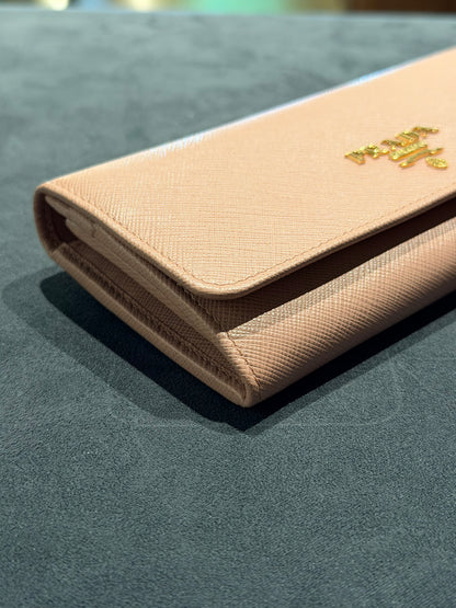 PRADA PINK SAFFIANO LONG FLAP WALLET