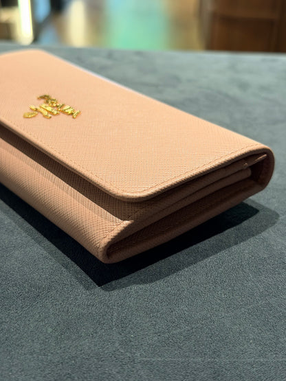 PRADA PINK SAFFIANO LONG FLAP WALLET