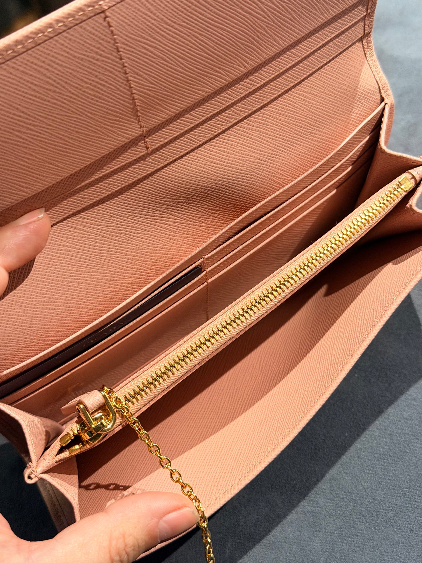 PRADA PINK SAFFIANO LONG FLAP WALLET