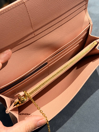 PRADA PINK SAFFIANO LONG FLAP WALLET