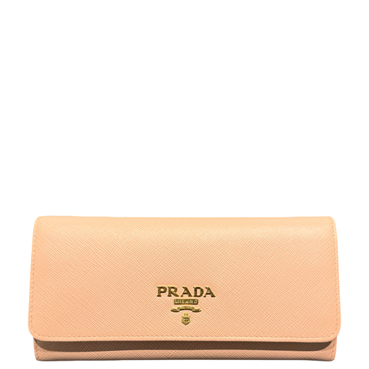 PRADA PINK SAFFIANO LONG FLAP WALLET