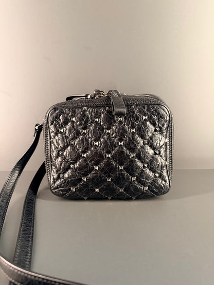 VALENTINO BLACK SPIKE SMALL CAMERA CROSSBODY BAG