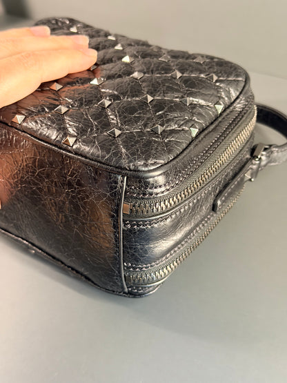 VALENTINO BLACK SPIKE SMALL CAMERA CROSSBODY BAG