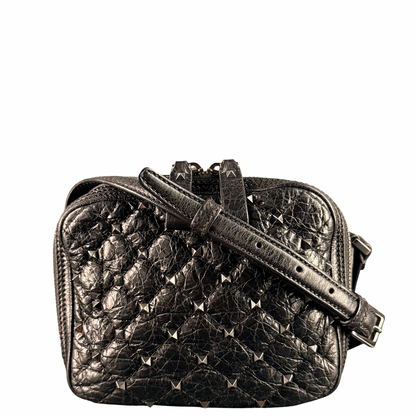 VALENTINO BLACK SPIKE SMALL CAMERA CROSSBODY BAG