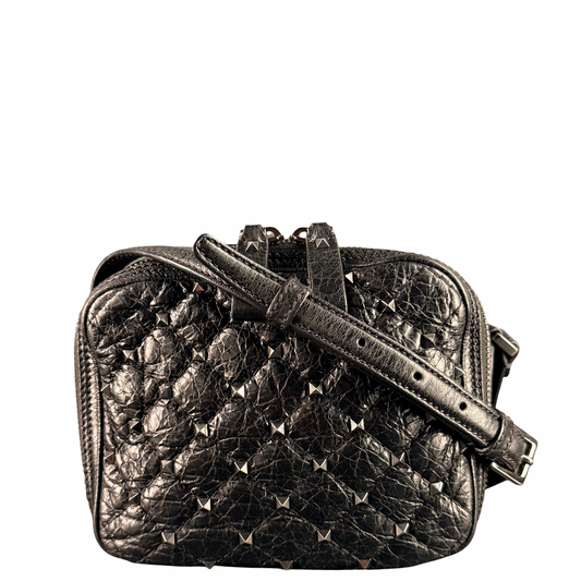 VALENTINO BLACK SPIKE SMALL CAMERA CROSSBODY BAG