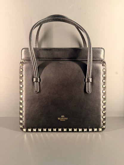 VALENTINO BLACK ROCKSTUD TURN LOCK HANDBAG