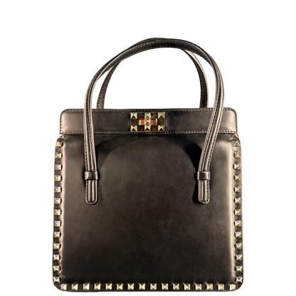 VALENTINO BLACK ROCKSTUD TURN LOCK HANDBAG