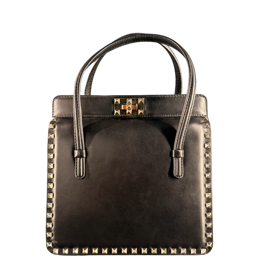 VALENTINO BLACK ROCKSTUD TURN LOCK HANDBAG