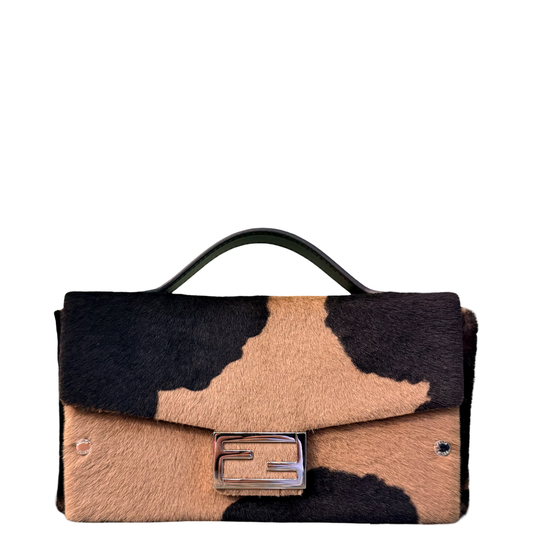 FENDI COWPRINT PONYHAIR BOX BAGUETTE CROSSBODY BAG