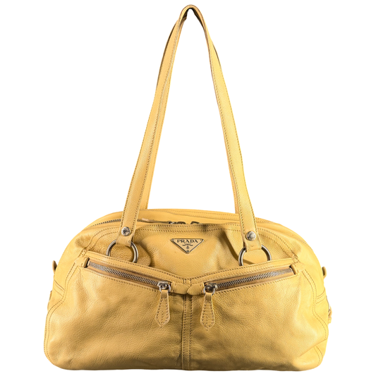 PRADA BUTTER YELLOW BOWLING SHOULDER BAG