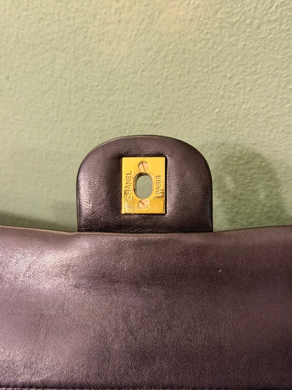 CHANEL BLACK LAMBSKIN TIMELESS MEDIUM CLASSIC DOUBLE FLAP SHOULDER BAG