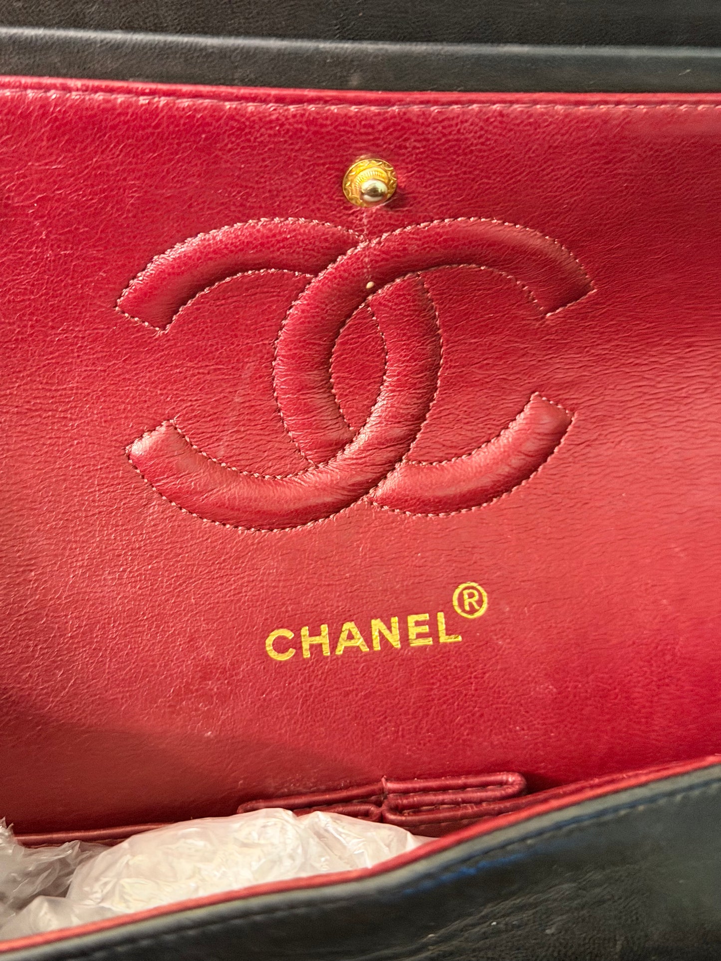 CHANEL BLACK LAMBSKIN TIMELESS MEDIUM CLASSIC DOUBLE FLAP SHOULDER BAG