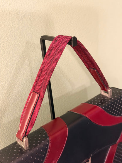 PRADA BLACK AND BURGUNDY DRIVE TOP HANDLE BAG