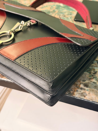 PRADA BLACK AND BURGUNDY DRIVE TOP HANDLE BAG