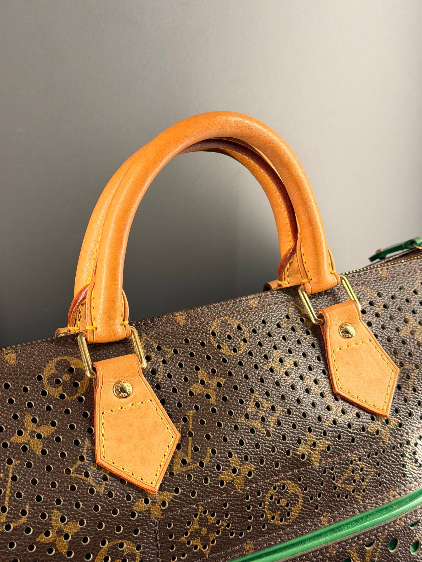 LOUIS VUITTON GREEN PERFORATED MONOGRAM SPEEDY 30 BOSTON BAG