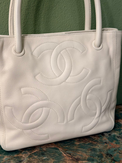 CHANEL WHITE TRIPLE CC SMALL TOTE BAG