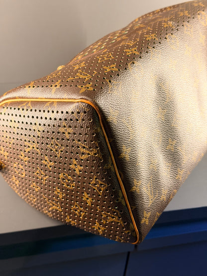 LOUIS VUITTON GREEN PERFORATED MONOGRAM SPEEDY 30 BOSTON BAG