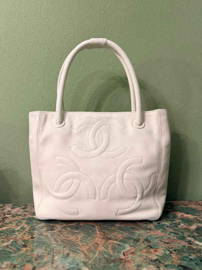 CHANEL WHITE TRIPLE CC SMALL TOTE BAG