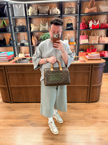LOUIS VUITTON GREEN PERFORATED MONOGRAM SPEEDY 30 BOSTON BAG