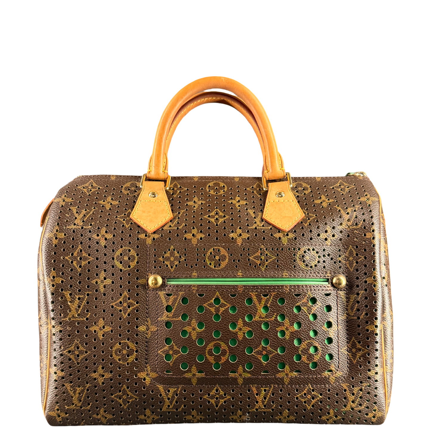 LOUIS VUITTON GREEN PERFORATED MONOGRAM SPEEDY 30 BOSTON BAG