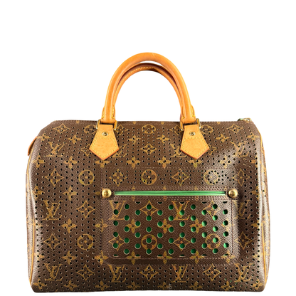 LOUIS VUITTON GREEN PERFORATED MONOGRAM SPEEDY 30 BOSTON BAG