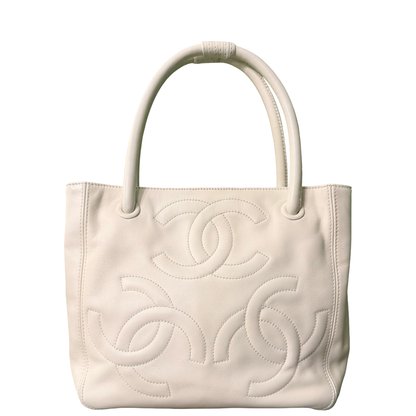 CHANEL WHITE TRIPLE CC SMALL TOTE BAG