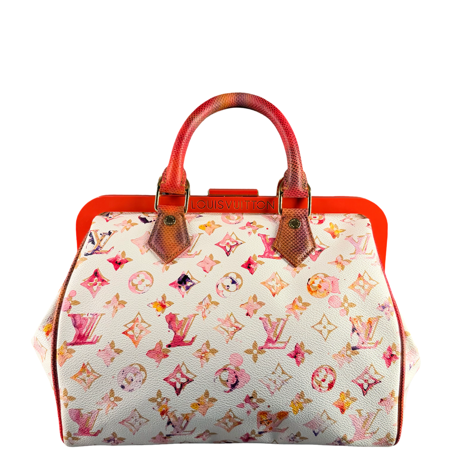 RICHARD PRINCE x LOUIS VUITTON WATERCOLOR LIZARD TRIM SPEEDY FRAME HANDBAG