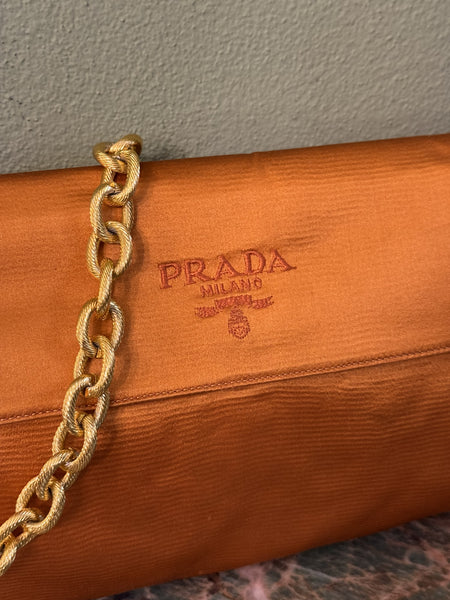 PRADA VINTAGE SATIN OCHER CHAIN SHOULDER BAG