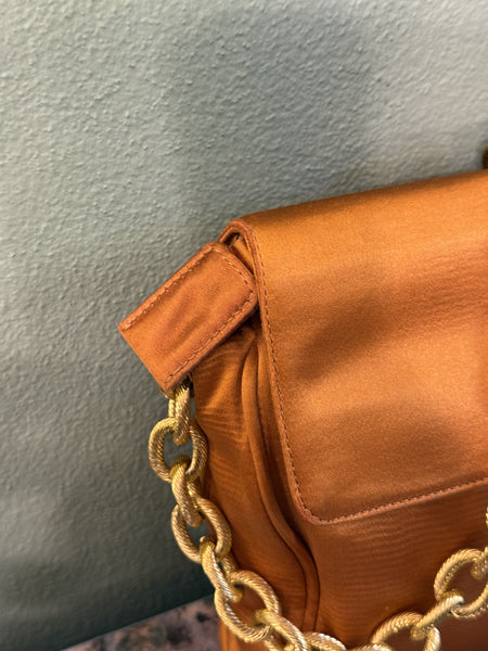 PRADA VINTAGE SATIN OCHER CHAIN SHOULDER BAG