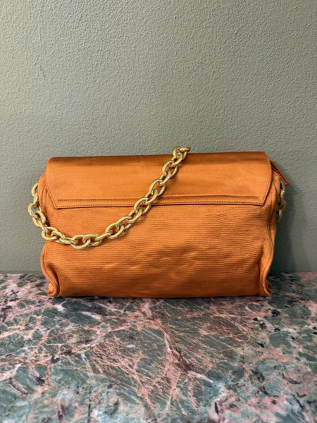 PRADA VINTAGE SATIN OCHER CHAIN SHOULDER BAG