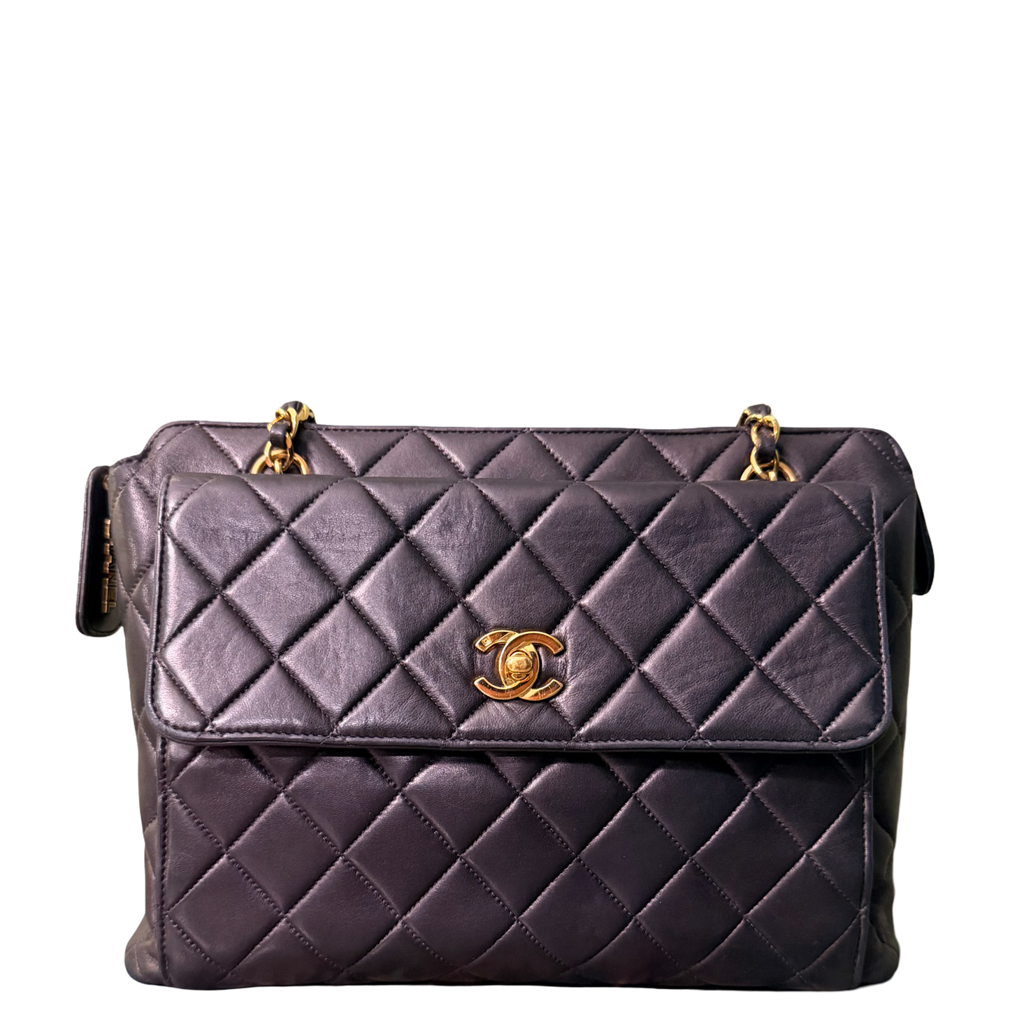 CHANEL BLACK LAMBSKIN QUILTED SHOPPING TOTE