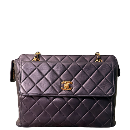 CHANEL BLACK LAMBSKIN QUILTED SHOPPING TOTE