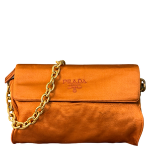 PRADA VINTAGE SATIN OCHER CHAIN SHOULDER BAG