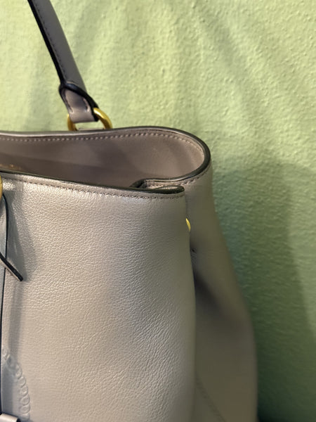 PRADA GRAY LOGO FRAME MEDIUM TWO WAY HANDBAG