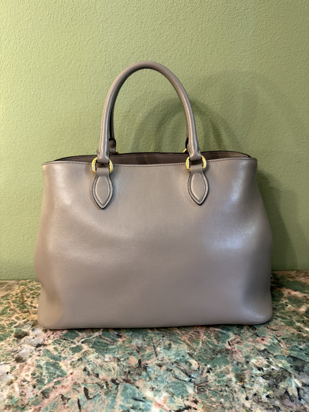 PRADA GRAY LOGO FRAME MEDIUM TWO WAY HANDBAG