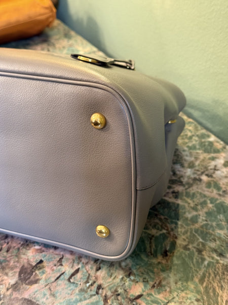 PRADA GRAY LOGO FRAME MEDIUM TWO WAY HANDBAG