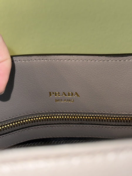 PRADA GRAY LOGO FRAME MEDIUM TWO WAY HANDBAG