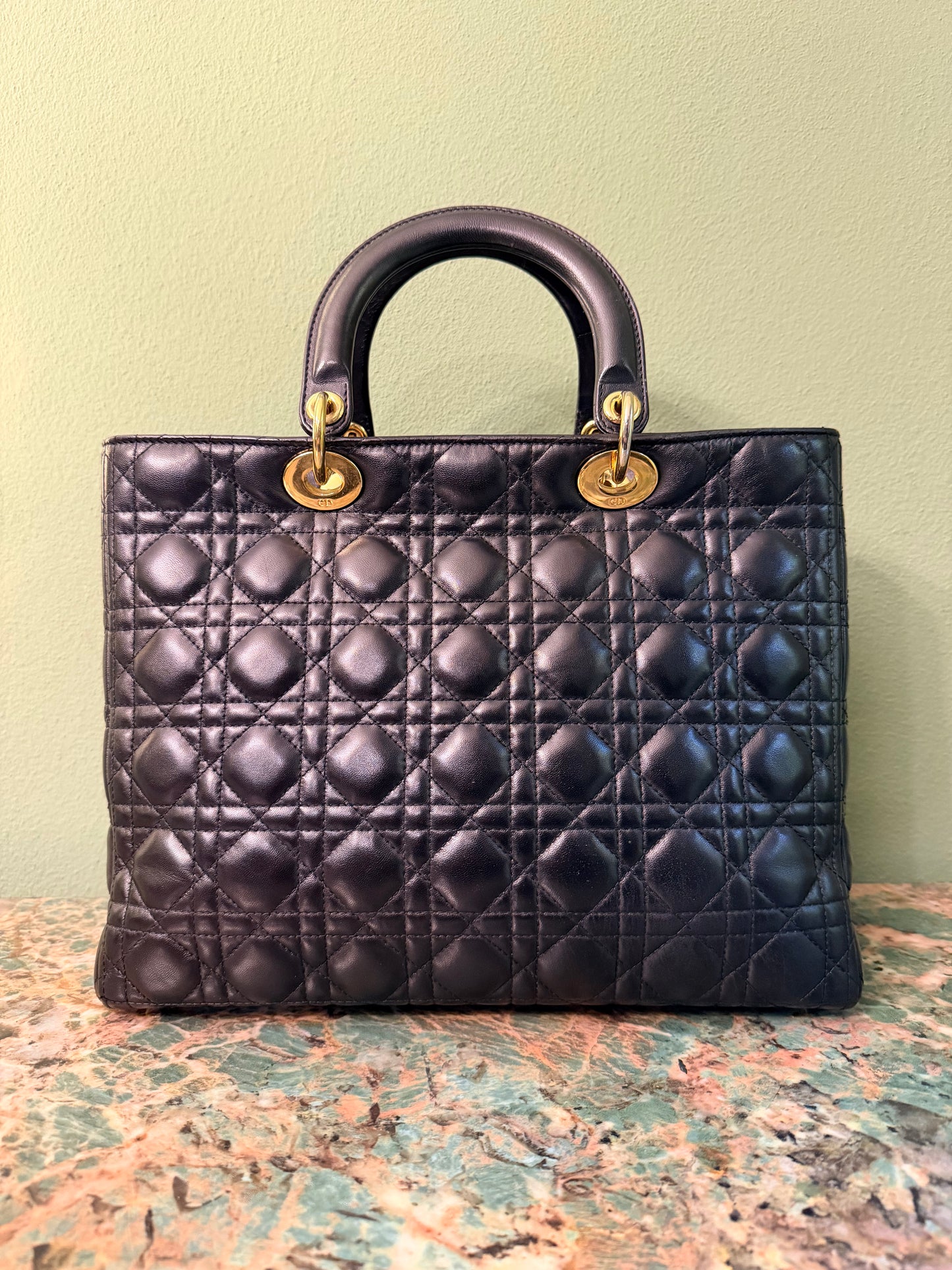 DIOR BLACK CANNAGE LARGE LADY DIOR HANDBAG